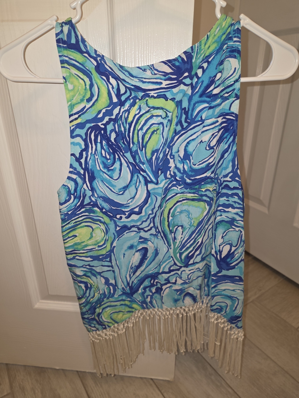 Lilly Pulitzer Blue & Green Swirl Fringe Tank Top